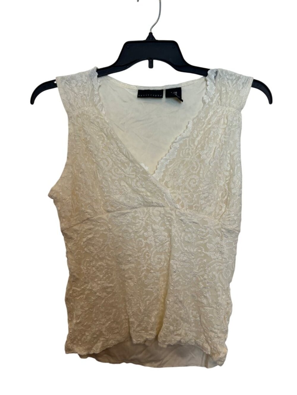 Apostrophe Cream Lace Sleeveless Wrap Top XL Nylon/Polyester Womens Elegant V-Ne
